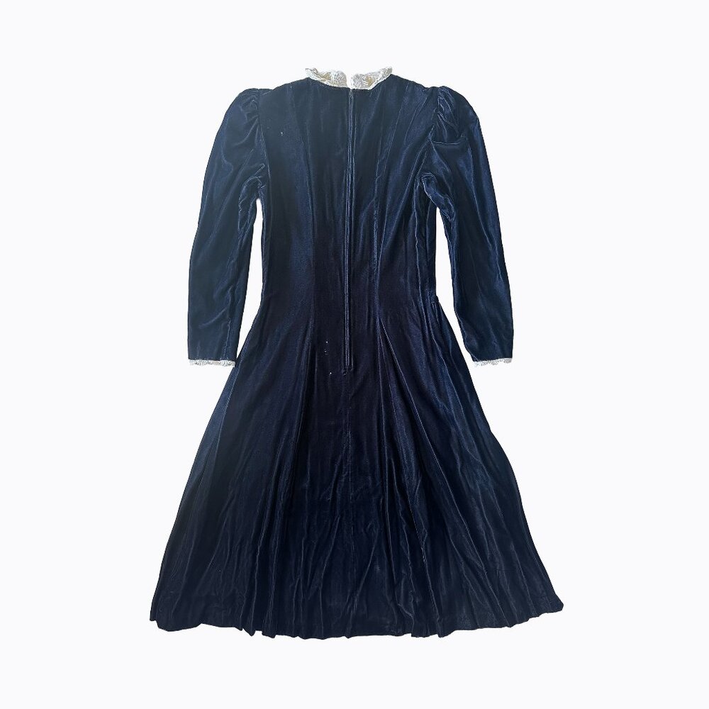 Vintage Navy Velvet Dress 6 Lace Collar Whimsigoth Goth Victorian Dark Romance - Picture 3 of 12